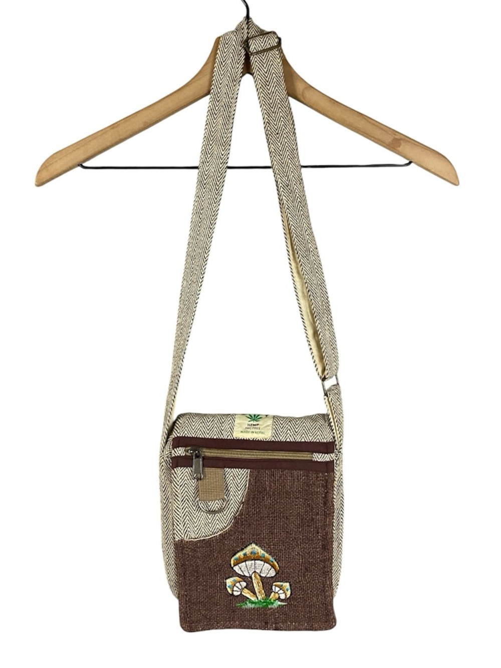 Himalayan Hemp 4 Pocket Passport Bag Hand Embroidered Crossbody/Messenger Bag